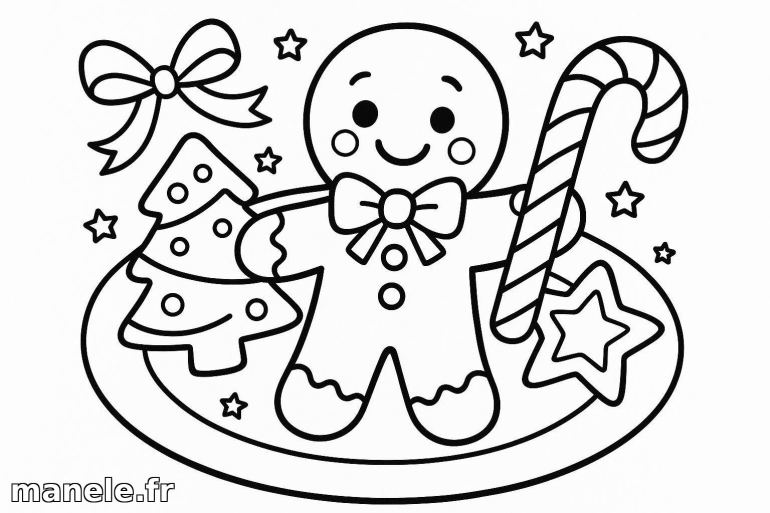 Coloriage bonhomme pain d'épices de Noël