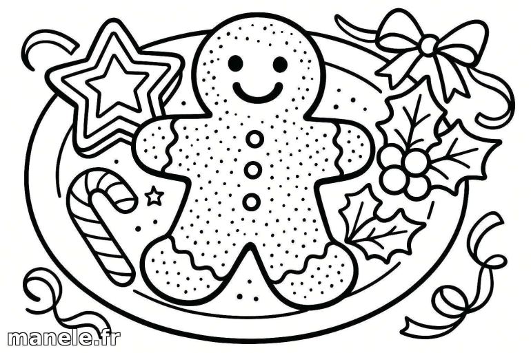 Coloriage de bonhomme en pain d'épice de Noël