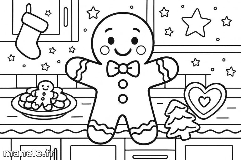 Coloriage de bonhomme en pain d'épices de Noël