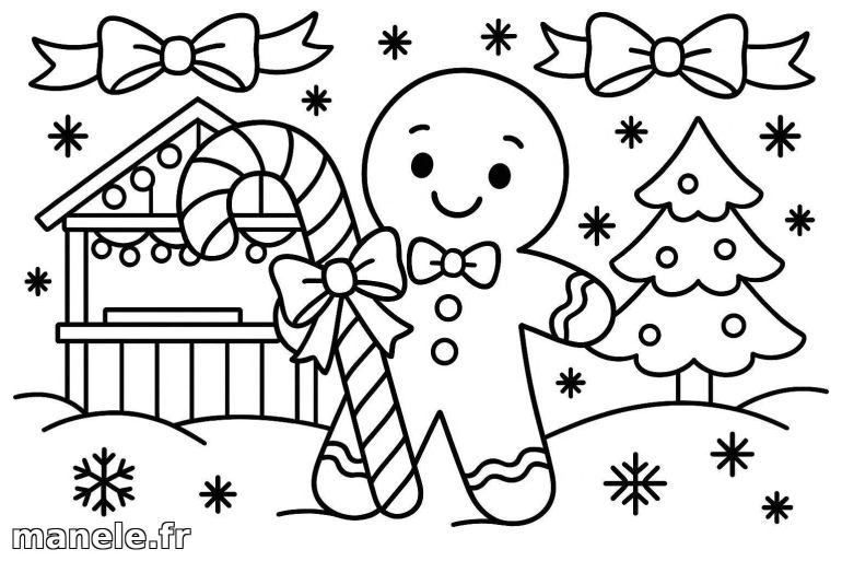 Coloriage de bonhomme en pain d'épices de Noël