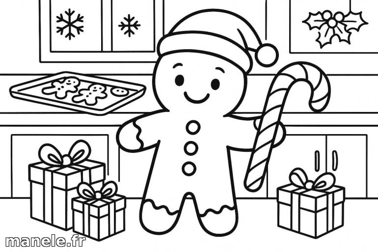 Coloriage de bonhomme en pain d'épices de Noël