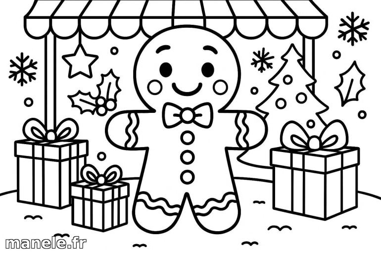 Coloriage de bonhomme en pain d'épices de Noël