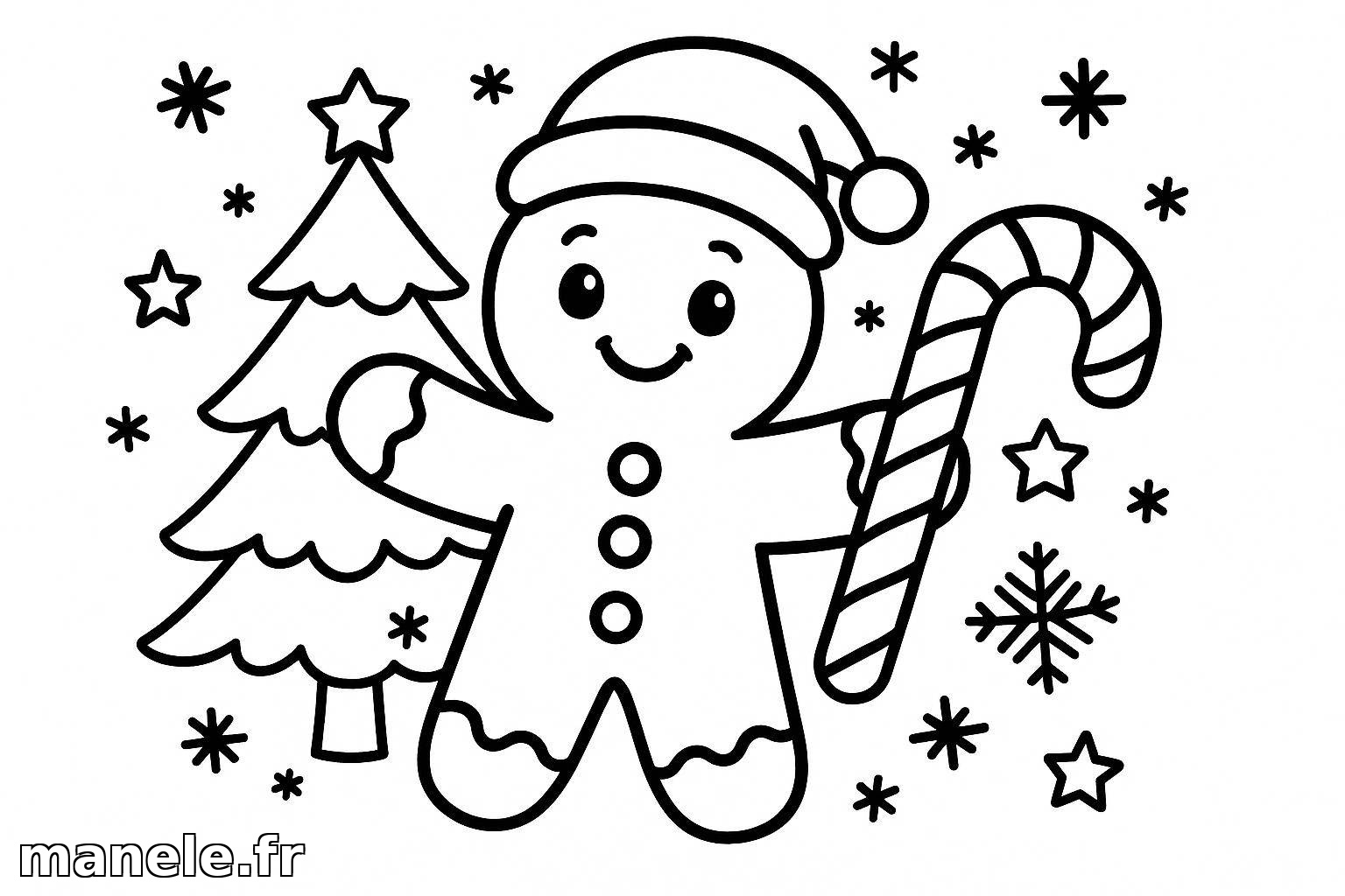 Coloriage de bonhomme en pain d'épices de Noël