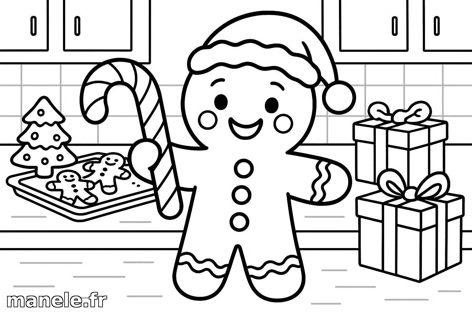 Coloriage de bonhomme pain d'épice de Noël