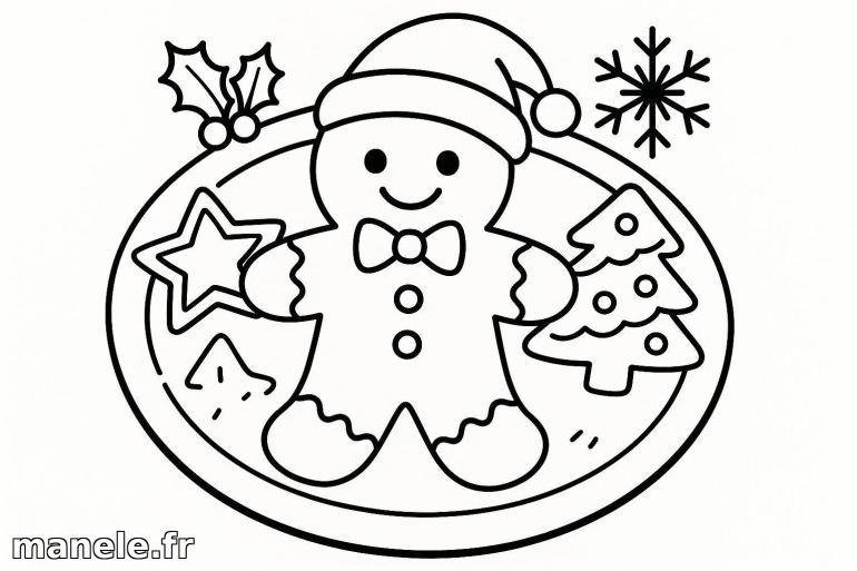 Coloriage de bonhomme pain d'épices de Noël