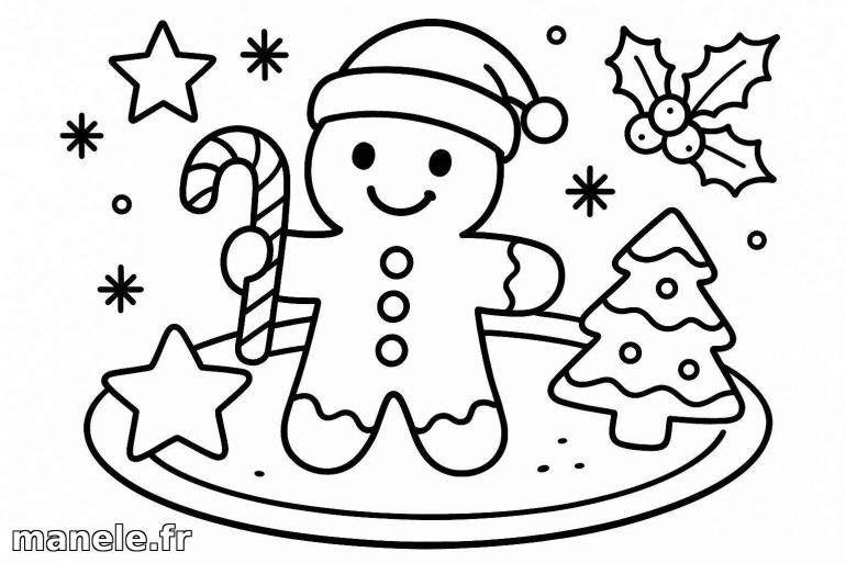 Coloriage de bonhomme pain d'épices de Noël