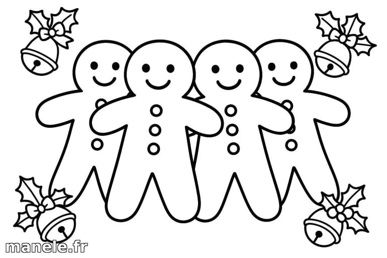 Coloriage de bonhommes en pain d'épices de Noël