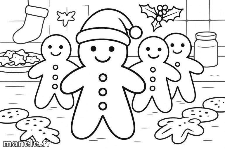 Coloriage de bonshommes pain d'épices de Noël