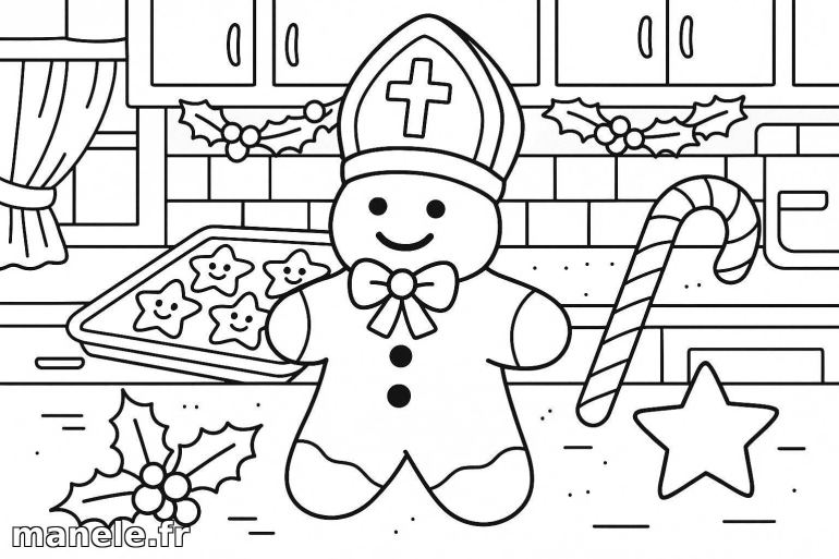 Coloriage de Saint Nicolas en pain d'épice
