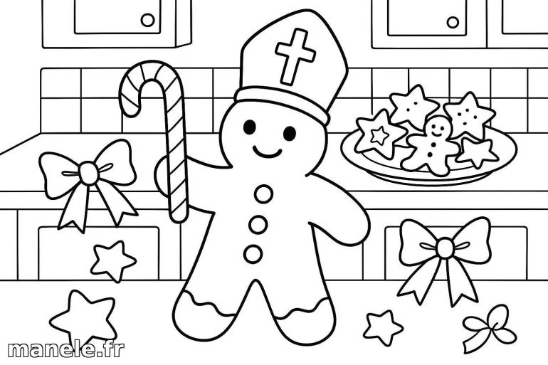 Coloriage de Saint Nicolas en pain d'épices