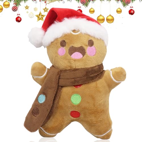Bonhomme en pain dépice en peluche de Noël avec bonnet rouge