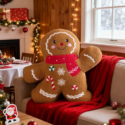 Lanpn Coussin de Noël, Coussin Bonhomme en Pain dépice Couss