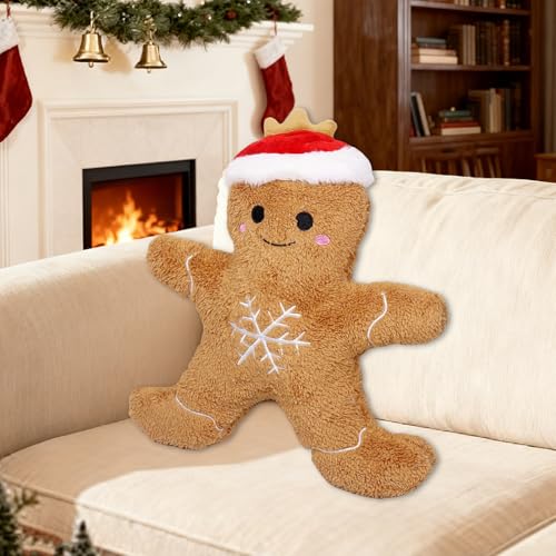 Qunkun Peluche de Noël, bonhomme en pain dépice, 30 cm, cous
