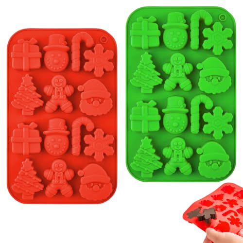 2 Moules Silicone Noël 14 Cavités Multi Formes Rouge Vert |